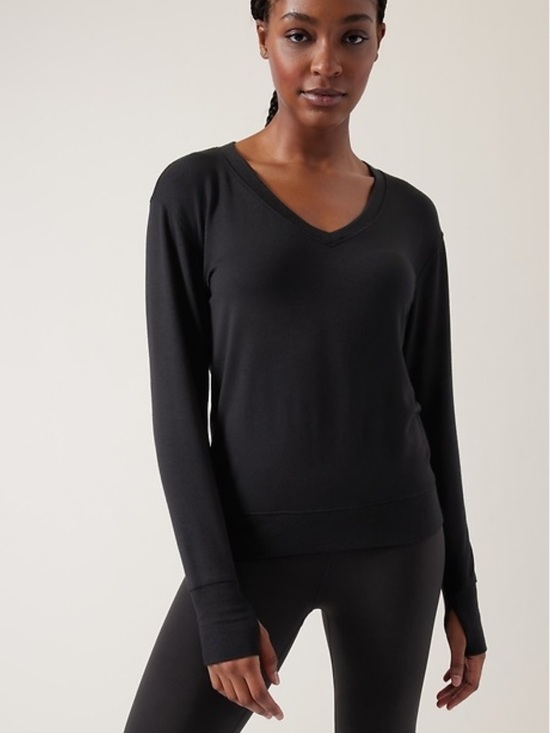 Athleta Tops - Athleta Sunrise V-Neck Sweatshirt Black Modal Lightweight Pullover Women’s M
